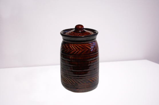 Handmade Ceramic Round Jar 1000ml Handmade Chocolate Brown Barani 