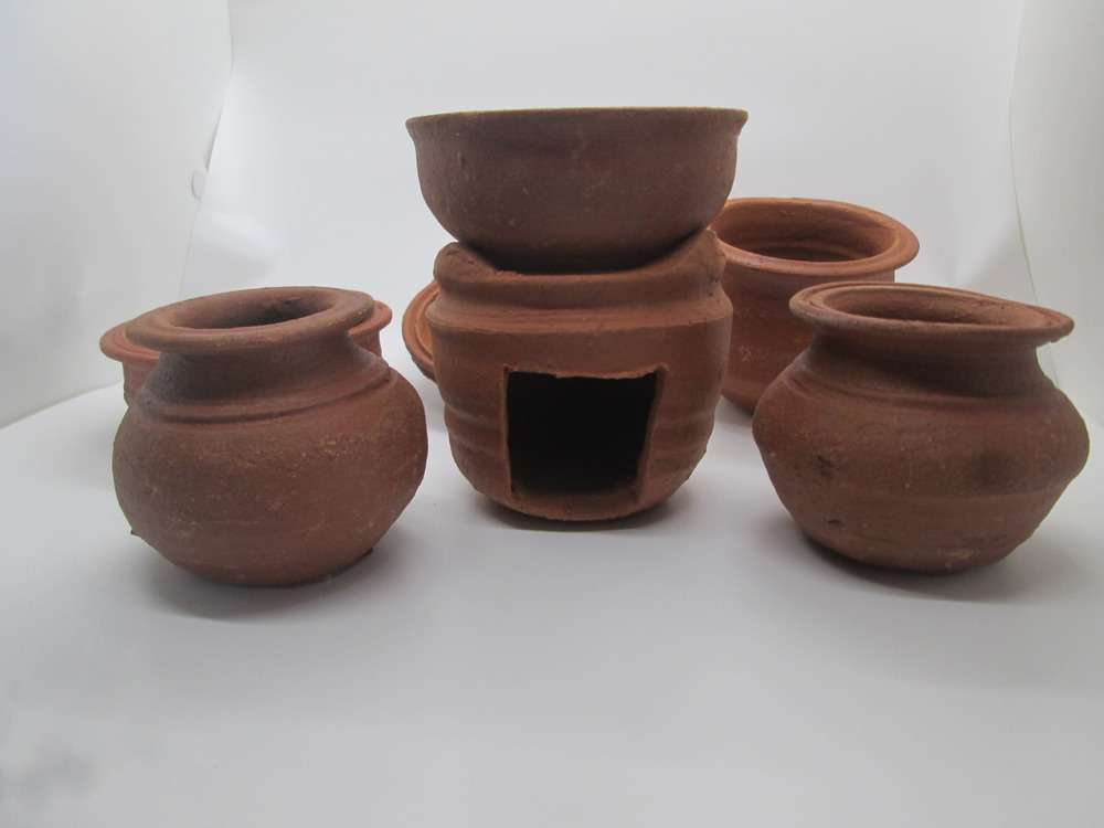 Earthen Clay Medium Size Miniature Cookware for Cooking | terracotta Kitchen Play Set ( 8 pieces in A set )