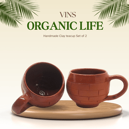 Vins Organic Terracotta Handmade Clay Tea Cup set of 2