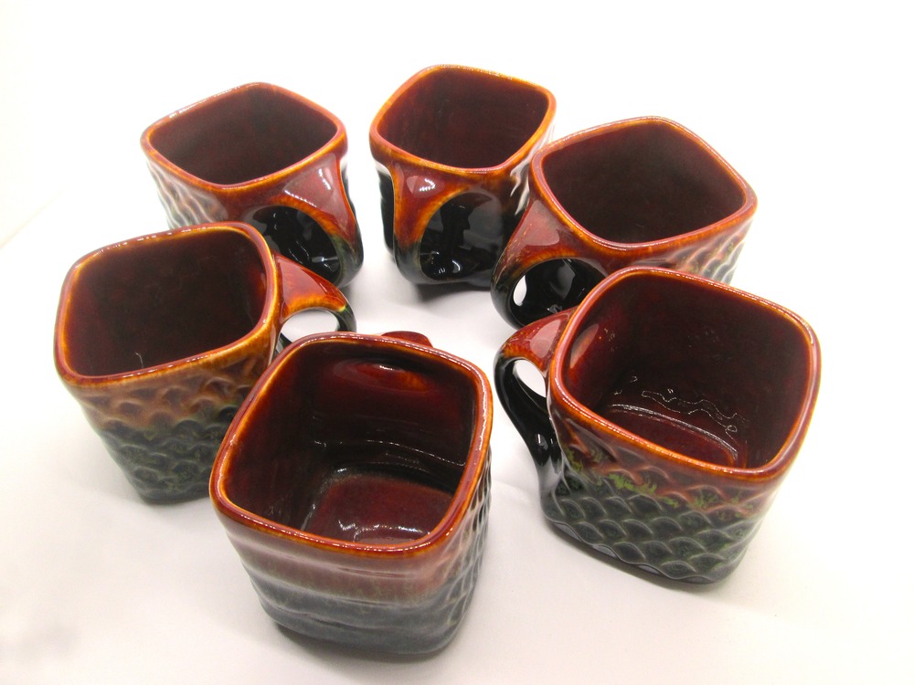 Vins Pack of 6 Ceramic Tea/Coffee/ Chai Cups Square shape Latest Design 120ml (Brown | Multicolor | Cup Set)