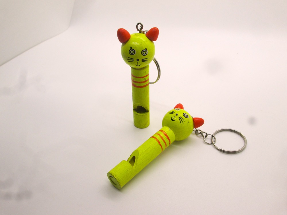 Mann Vaasam Yellow Colour  Wooden Whistle Key Chain For Kids Set of 2