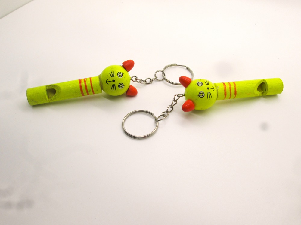 Mann Vaasam Yellow Colour  Wooden Whistle Key Chain For Kids Set of 2