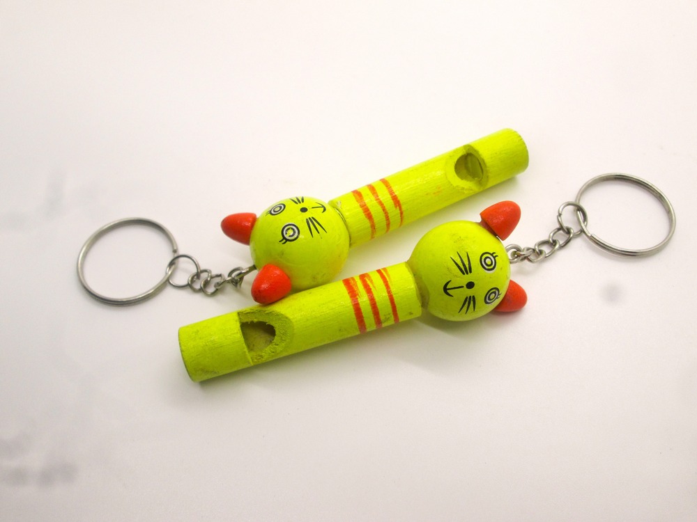 Mann Vaasam Yellow Colour  Wooden Whistle Key Chain For Kids Set of 2