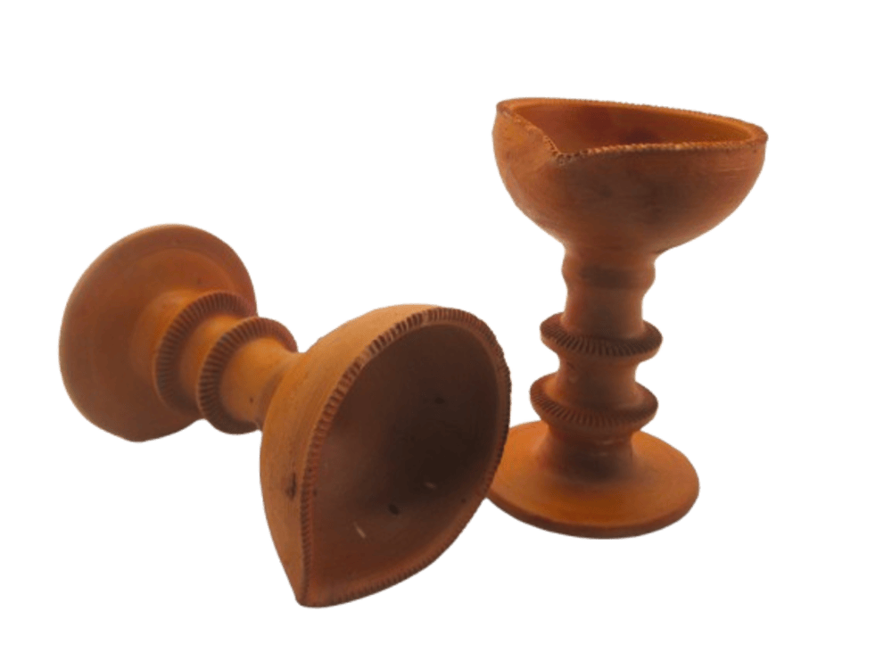 Terracotta Standing Table Decor Diya | Festival Decor Handmade Clay Diya | Earthen Oil Lamp Diya | Pack of 2