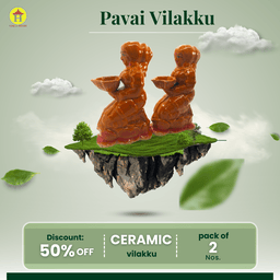 Medium size Ceramic Pavai Vilakku | Ceramic Vilakku for Puja & Festival Pack of 2 