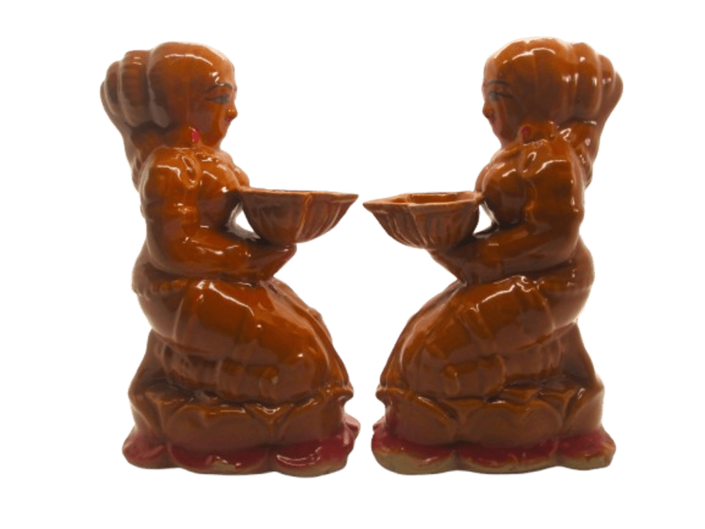 Medium size Ceramic Pavai Vilakku | Ceramic Vilakku for Puja & Festival Pack of 2 