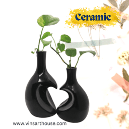 Black  Ceramic Vase Set of 2 Heart Shaped vase | Farmhouse Decor | Home Decor | Vases for Your Bedroom | Office | Living Room | Bathroom