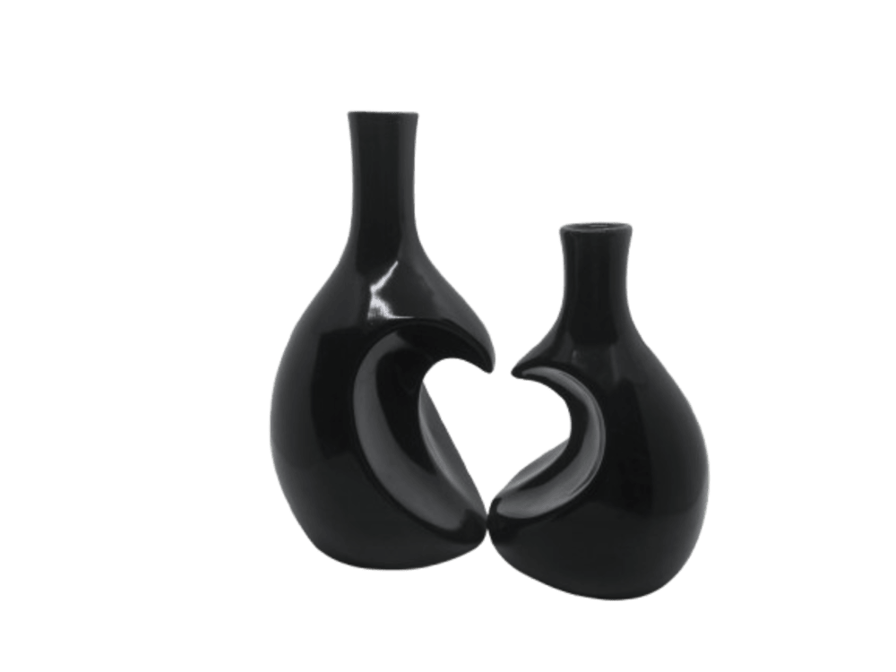 Black  Ceramic Vase Set of 2 Heart Shaped vase | Farmhouse Decor | Home Decor | Vases for Your Bedroom | Office | Living Room | Bathroom