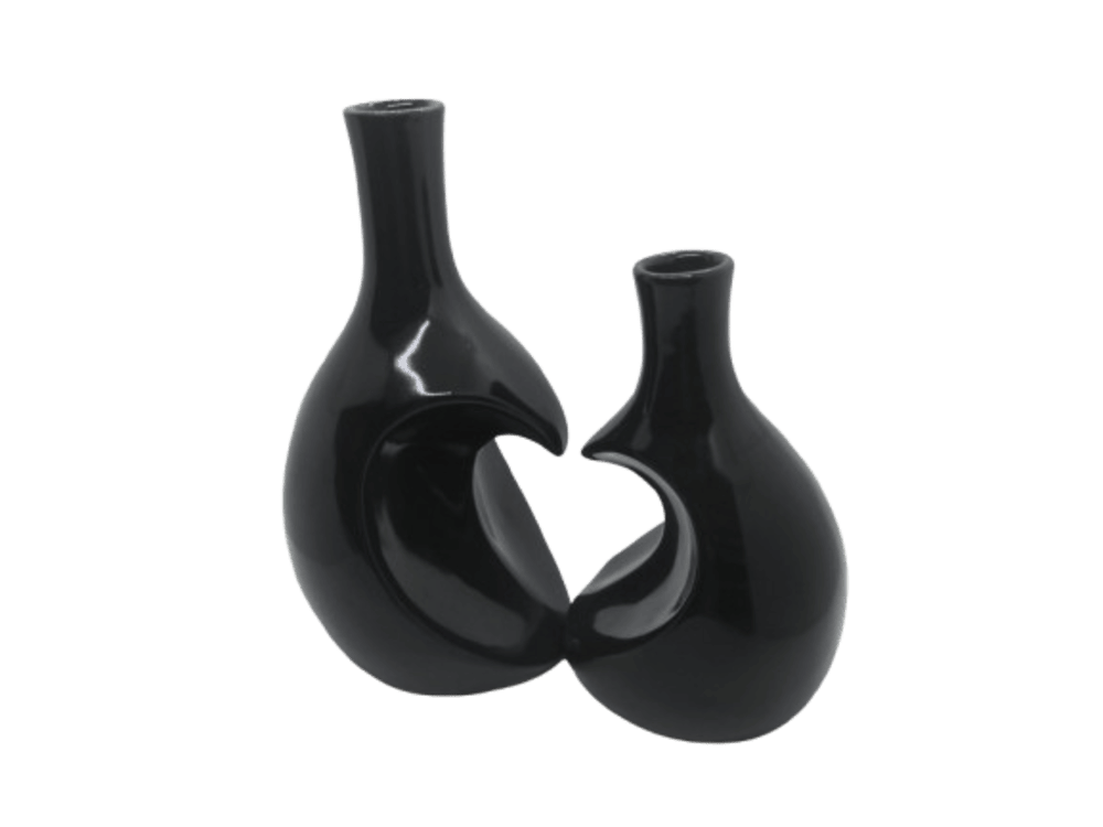 Black  Ceramic Vase Set of 2 Heart Shaped vase | Farmhouse Decor | Home Decor | Vases for Your Bedroom | Office | Living Room | Bathroom