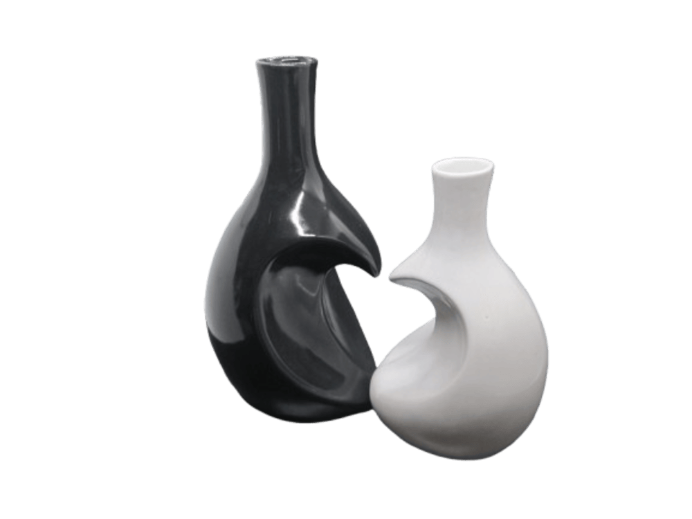 Black & White Ceramic Vase Set of 2 Heart Shaped vase | Farmhouse Decor | Home Decor | Vases for Your Bedroom | Office | Living Room | Bathroom