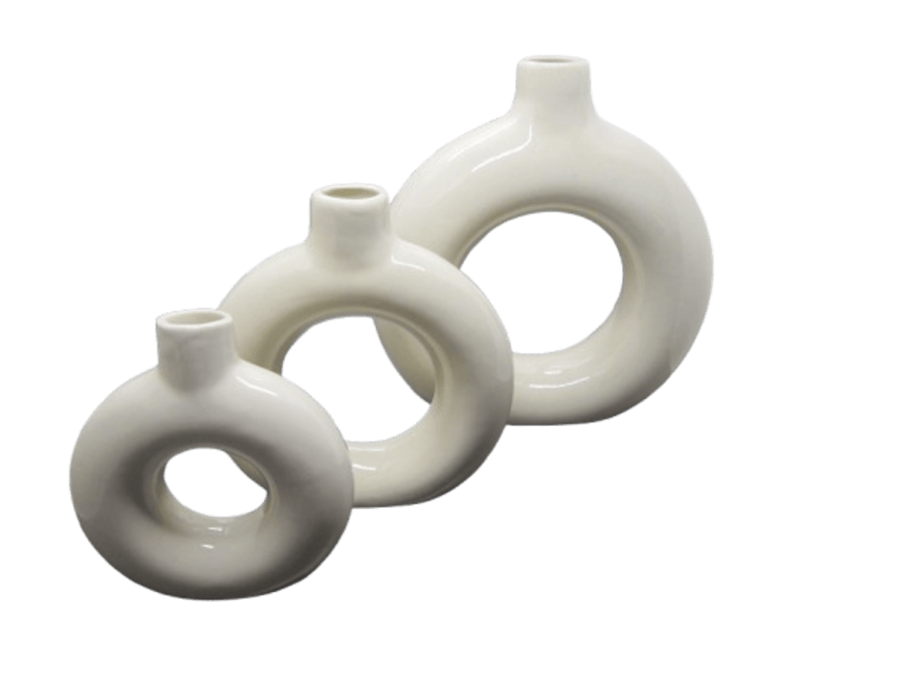  Ceramic Donut White| Ceramic Pot and vase Handcrafted| Round Shaped Set of 3