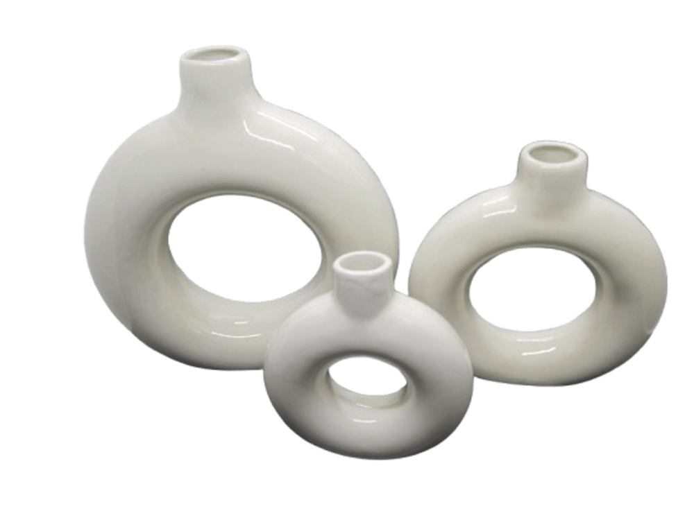  Ceramic Donut White| Ceramic Pot and vase Handcrafted| Round Shaped Set of 3