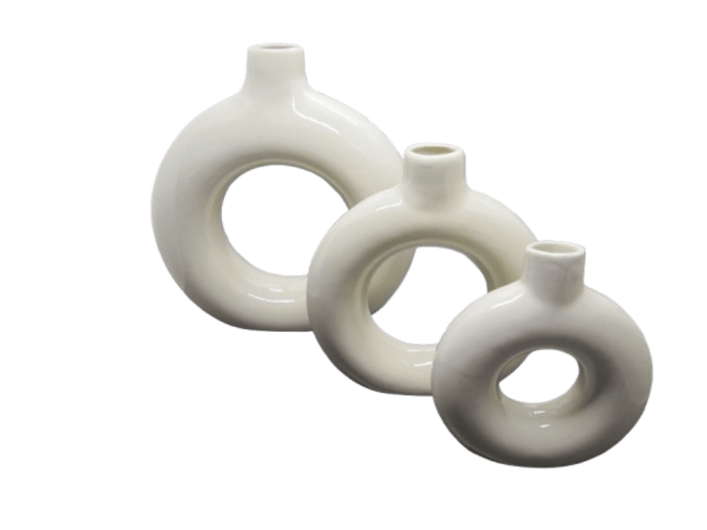  Ceramic Donut White| Ceramic Pot and vase Handcrafted| Round Shaped Set of 3