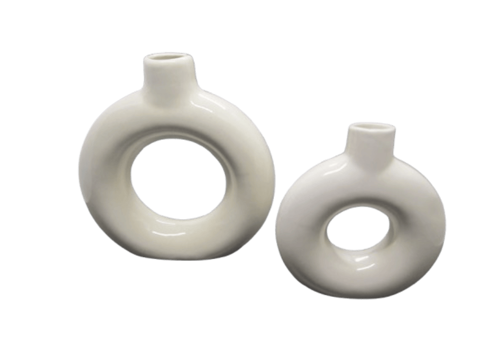  Ceramic Donut White| Ceramic Pot and vase Handcrafted| Round Shaped Set of 2