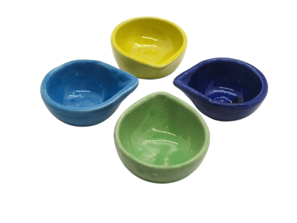 Multicolor Ceramic Deepam Agal Vilakku Set of 4