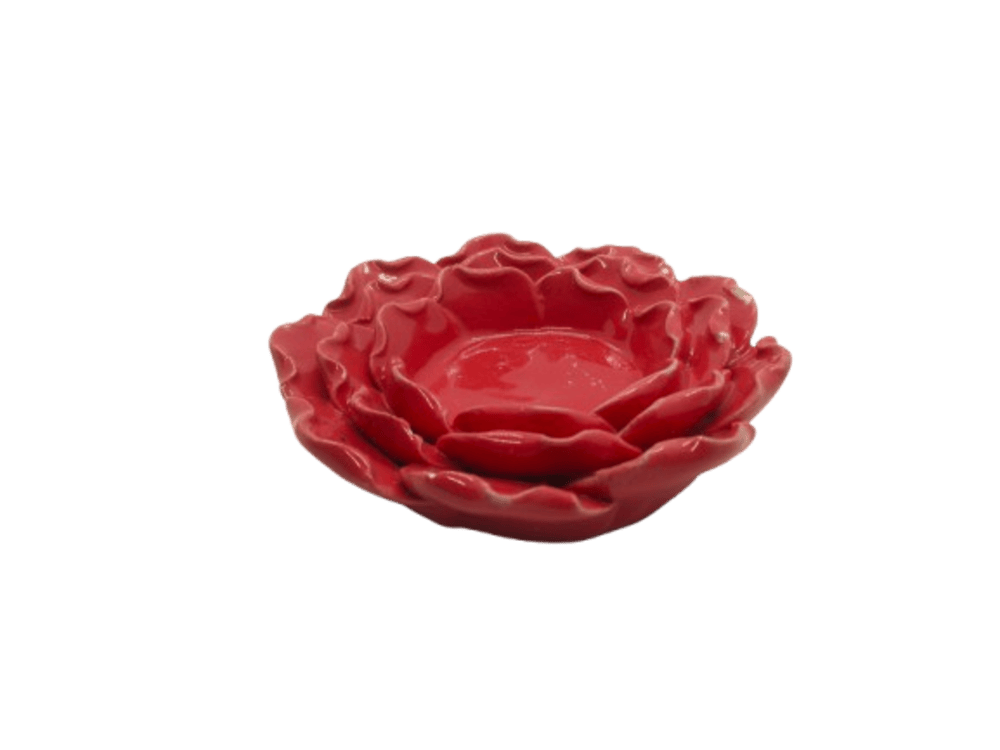 Ceramic Flower Candle Holder Lotus tealight Holder | Red 