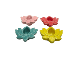  Multicolor Ceramic Lotus Diya | Deepak Oil Lamp | Artistic Puja Article for Home Temple | Festivals and Thoughtful Gifts | Pack of 4