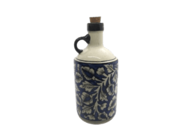 ExclusiveLane The Flowy Flora Mughal Hand Painted Ink Blue Decorative Ceramic Oil Bottle Cooking Oil Dispenser Containers Vinegar Oil Dropper 