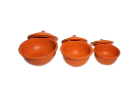 Earthenware Serving Bowl Set With Lid Pack of 3 Brown