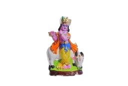 Clay Cow Krishna Idol Multicolor Navaratri Golu Doll 7 Home Decor Showpiece   