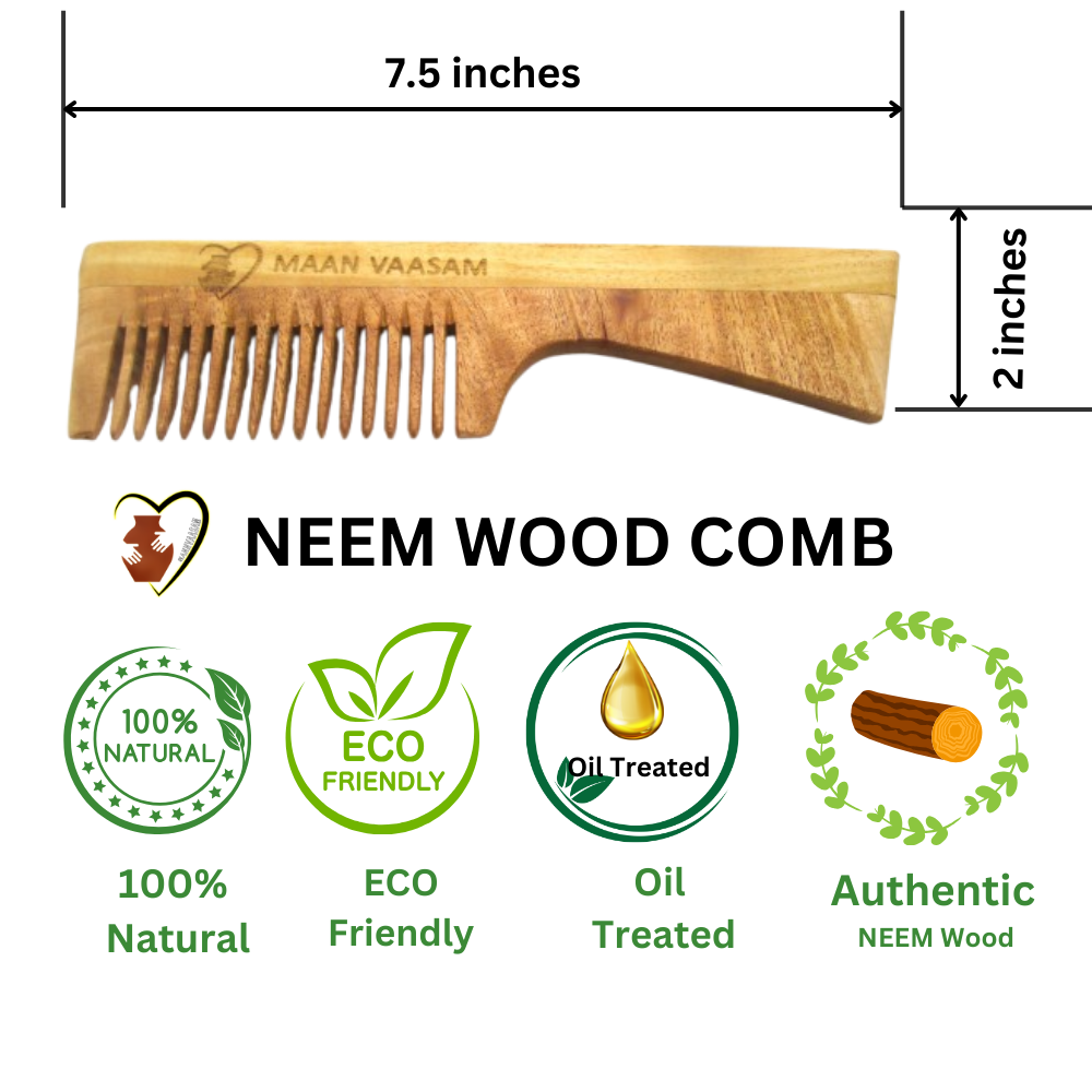 MAAN VAASAM Neem Wooden Handle Comb for Anti Dandruff And Anti Hair fall